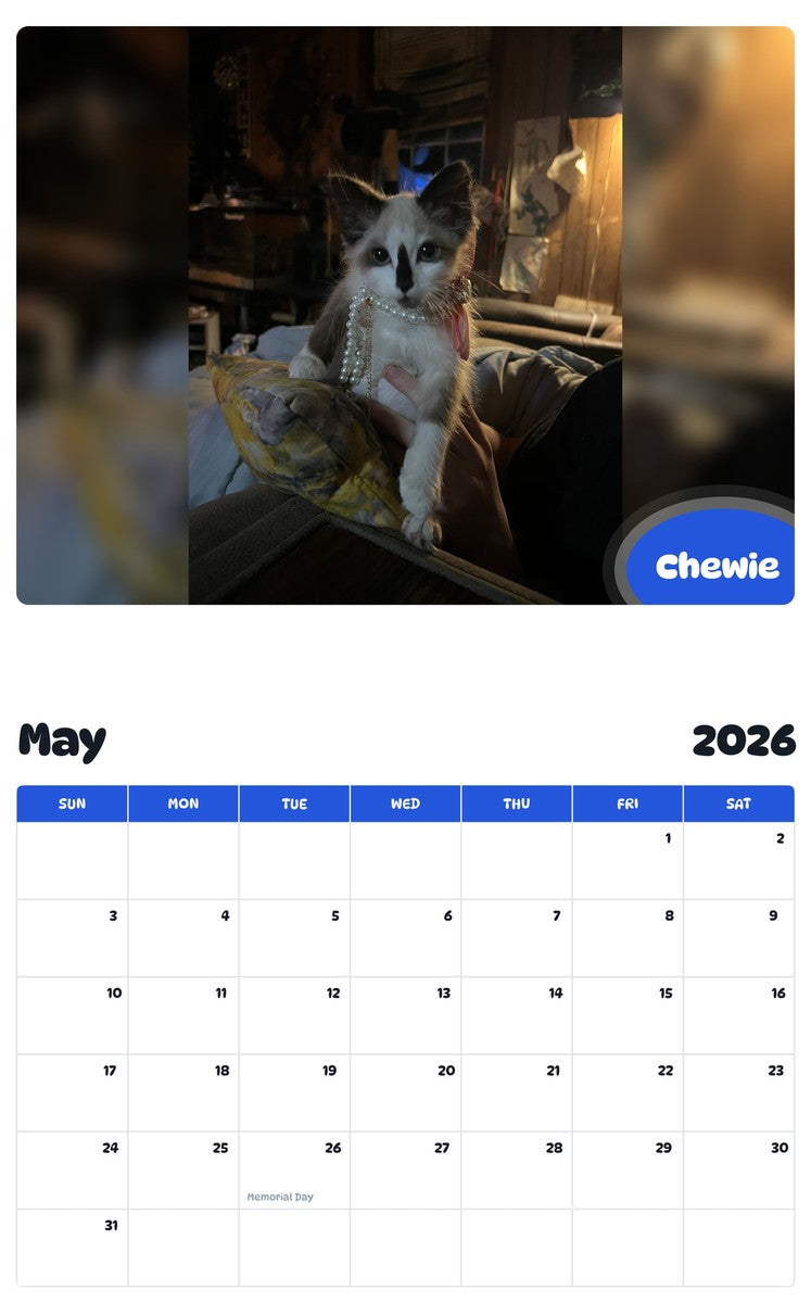 2026 - 2027 Chewie - Pawidols Pet Calendar