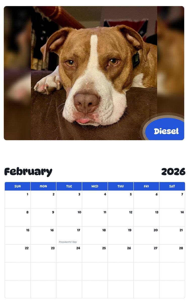 November 2025 - October 2026 Diesel - Pawidols Pet Calendar