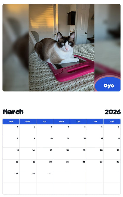 November 2025 - October 2026 Oyo - Pawidols Pet Calendar