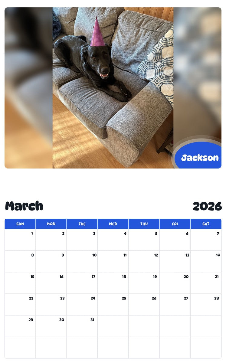 November 2025 - October 2026 Jackson - Pawidols Pet Calendar