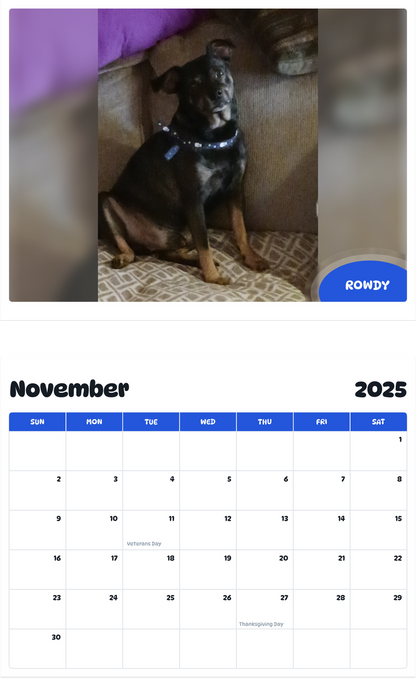 July 2025 - June 2026 Rowdy - Pawidols Pet Calendar