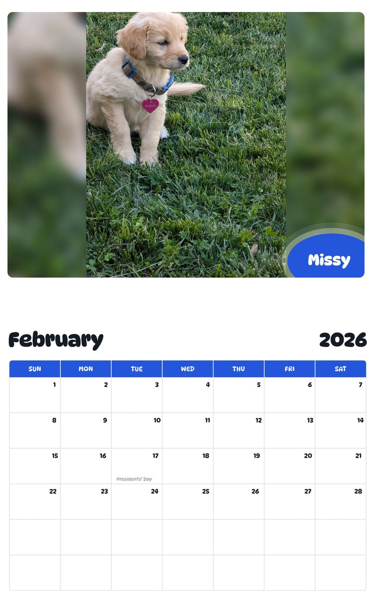 November 2025 - October 2026 Missy - Pawidols Pet Calendar