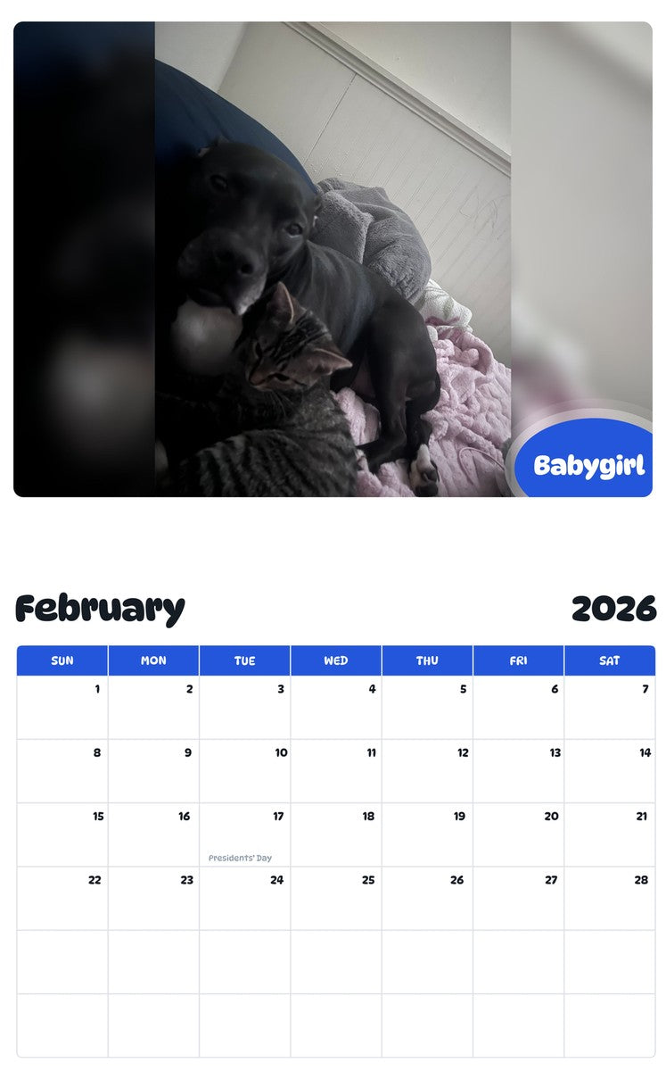 November 2025 - October 2026 Babygirl - Pawidols Pet Calendar