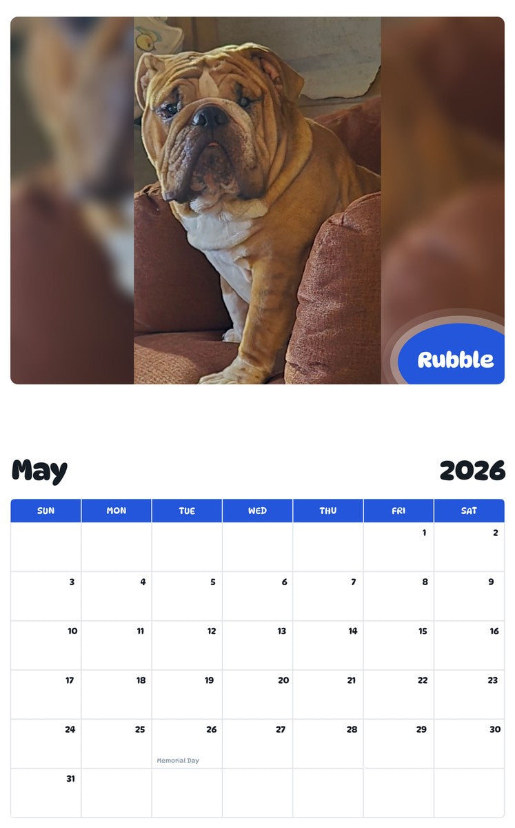 2026 - 2027 Rubble - Pawidols Pet Calendar