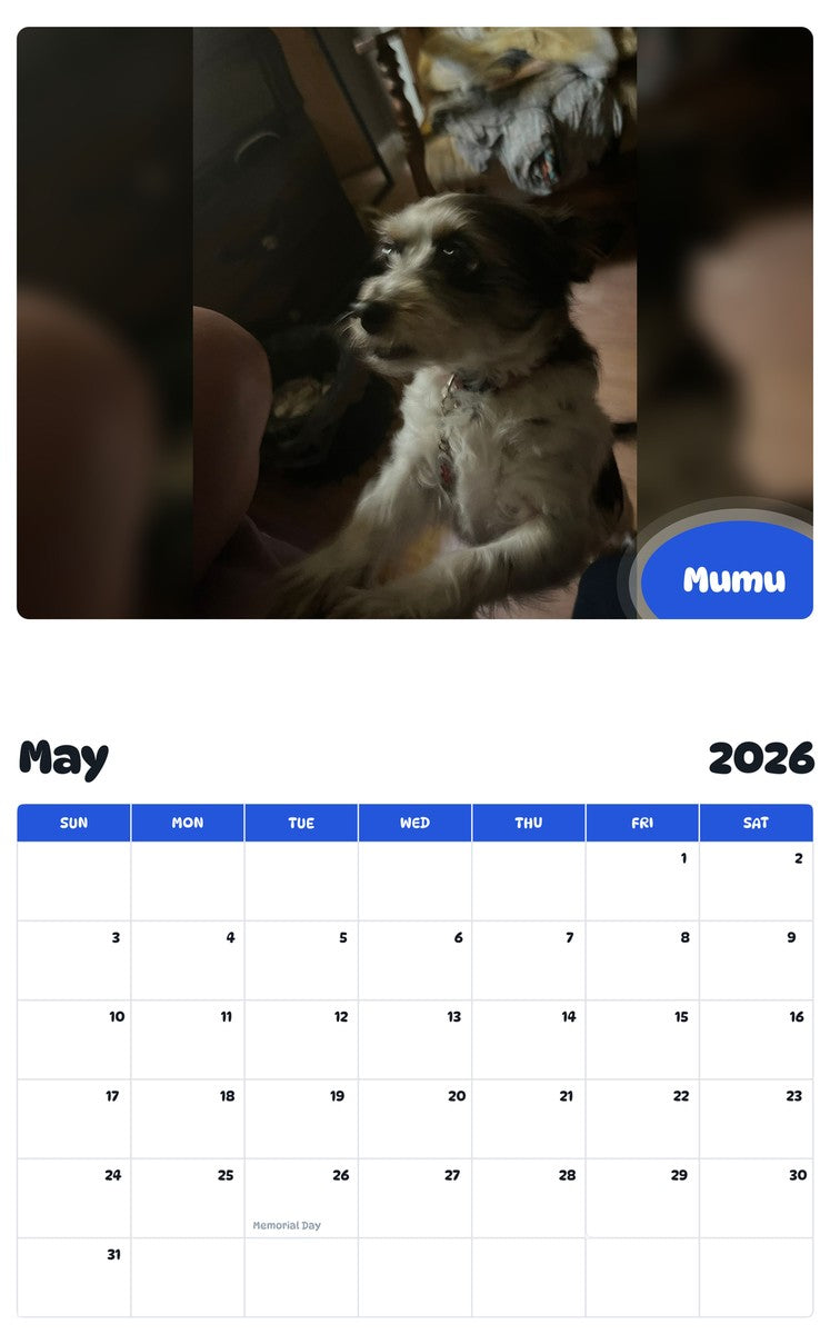 2026 - 2027 Mumu - Pawidols Pet Calendar