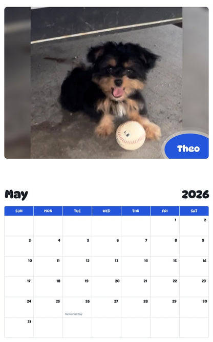 2026 - 2027 Theo - Pawidols Pet Calendar