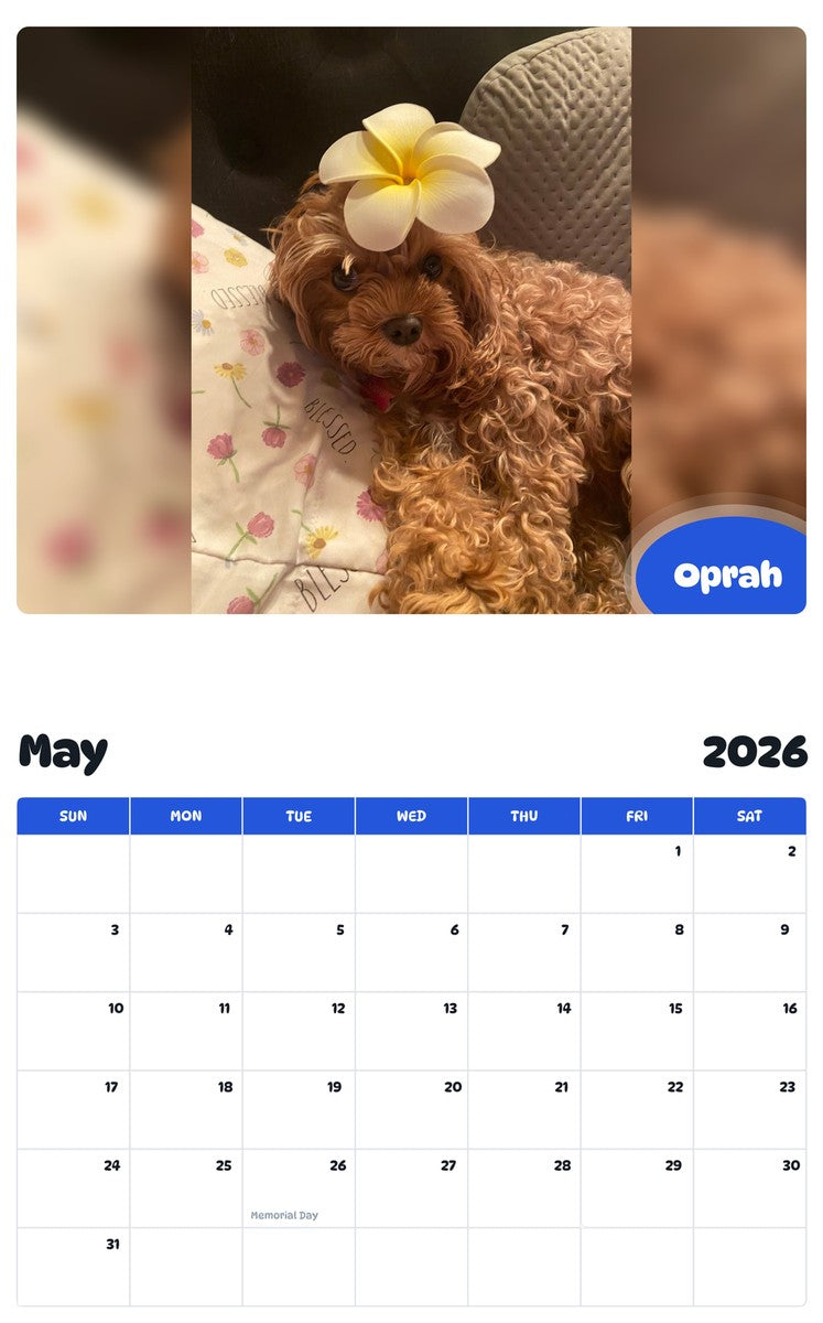 2026 - 2027 Oprah - Pawidols Pet Calendar
