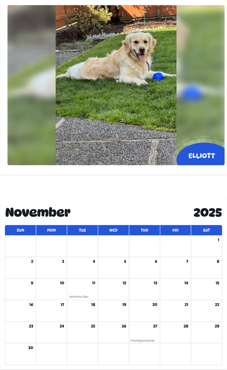 July 2025 - June 2026 Elliott - Pawidols Pet Calendar