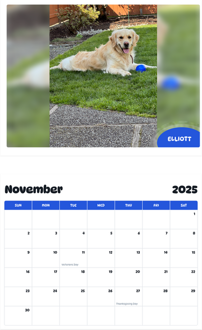 July 2025 - June 2026 Elliott - Pawidols Pet Calendar