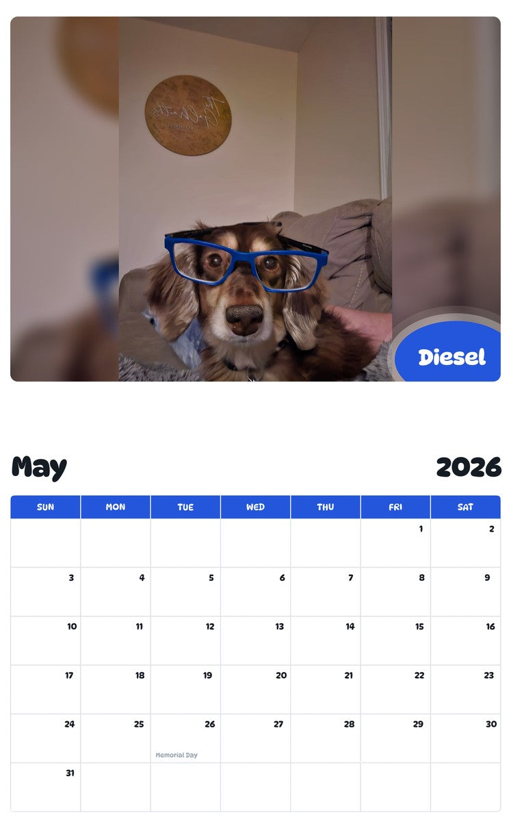 2026 - 2027 Diesel - Pawidols Pet Calendar