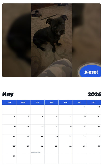 2026 - 2027 Diesel - Pawidols Pet Calendar
