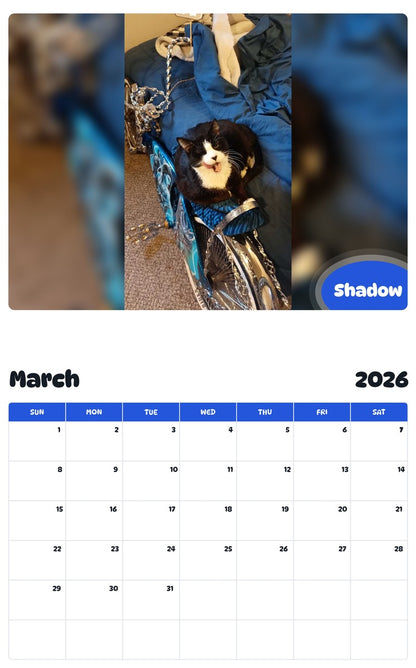 November 2025 - October 2026 Shadow - Pawidols Pet Calendar