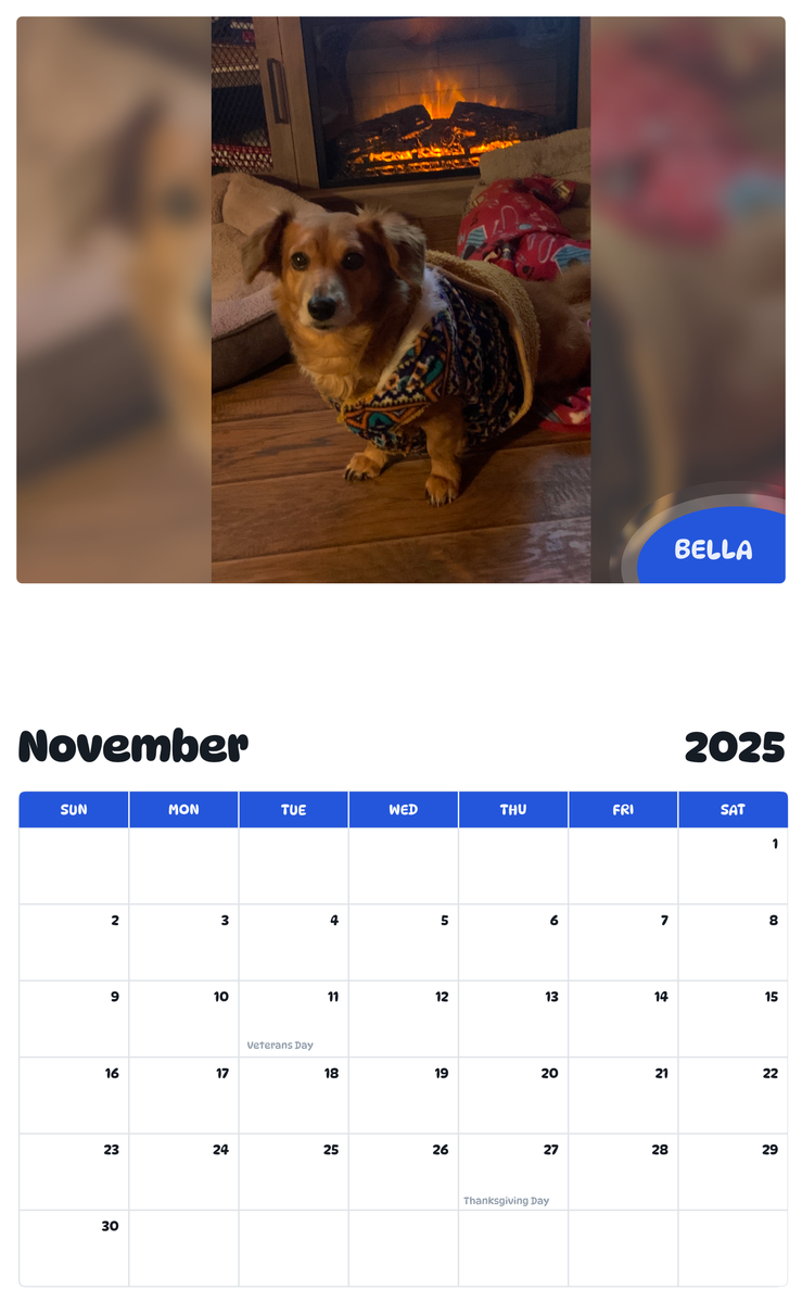 July 2025 - June 2026 Bella - Pawidols Pet Calendar