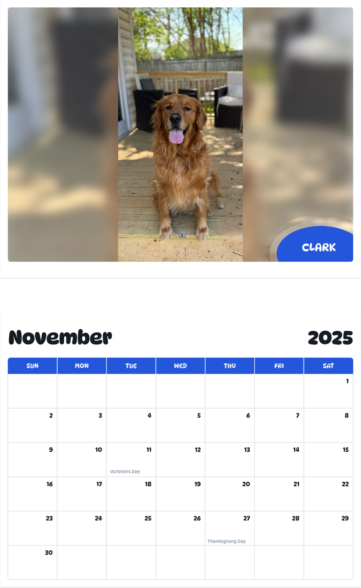 July 2025 - June 2026 Clark - Pawidols Pet Calendar