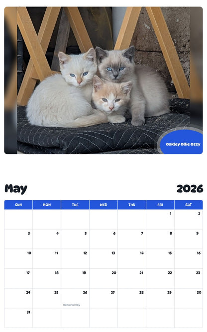 2026 - 2027 Oakley Ollie Ozzy - Pawidols Pet Calendar