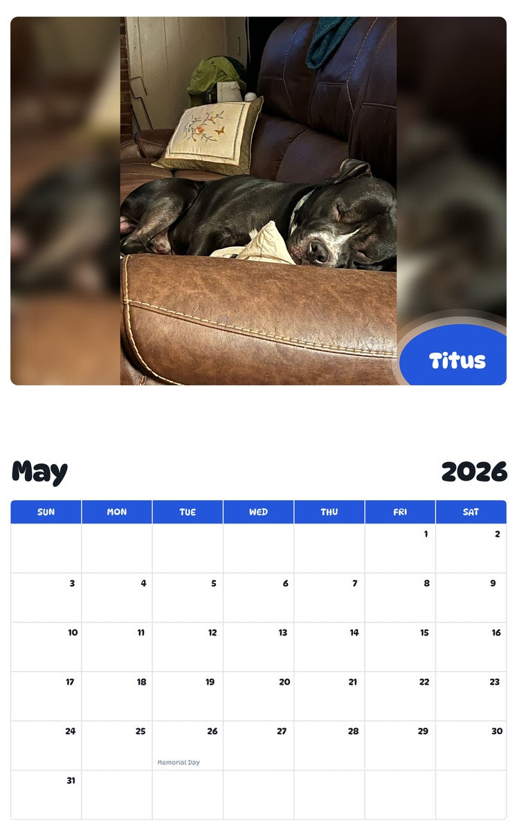 2026 - 2027 Titus - Pawidols Pet Calendar