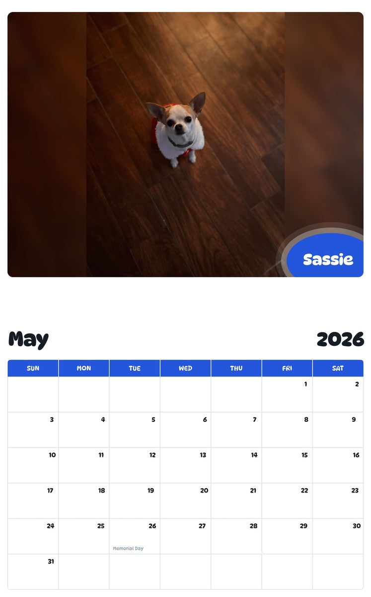 2026 - 2027 Sassie - Pawidols Pet Calendar