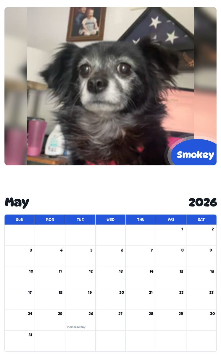 2026 - 2027 Smokey - Pawidols Pet Calendar