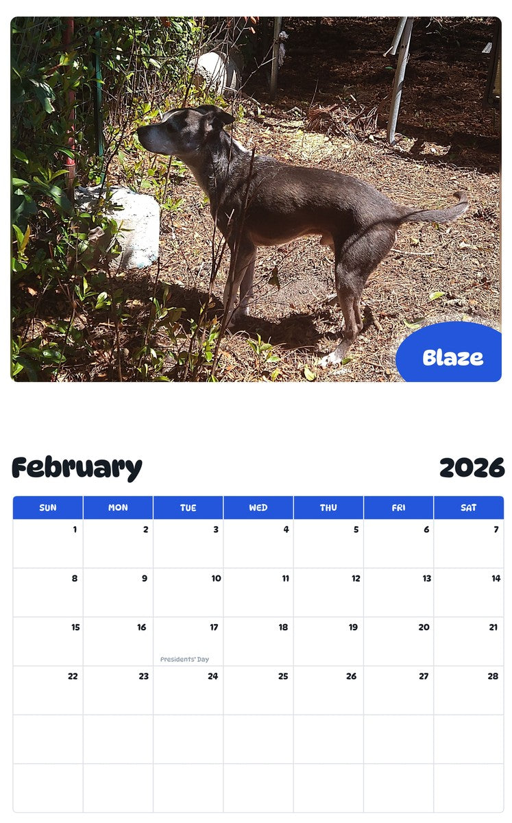 October 2025 - September 2026 Blaze - Pawidols Pet Calendar