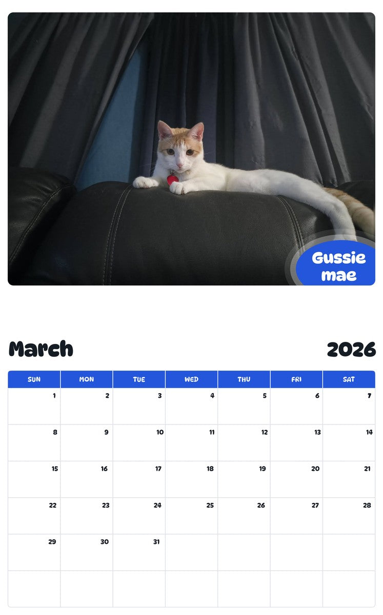 November 2025 - October 2026 Gussie mae - Pawidols Pet Calendar