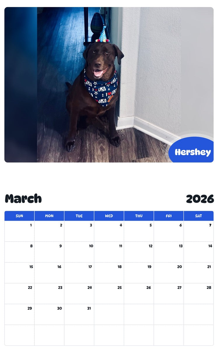 November 2025 - October 2026 Hershey - Pawidols Pet Calendar