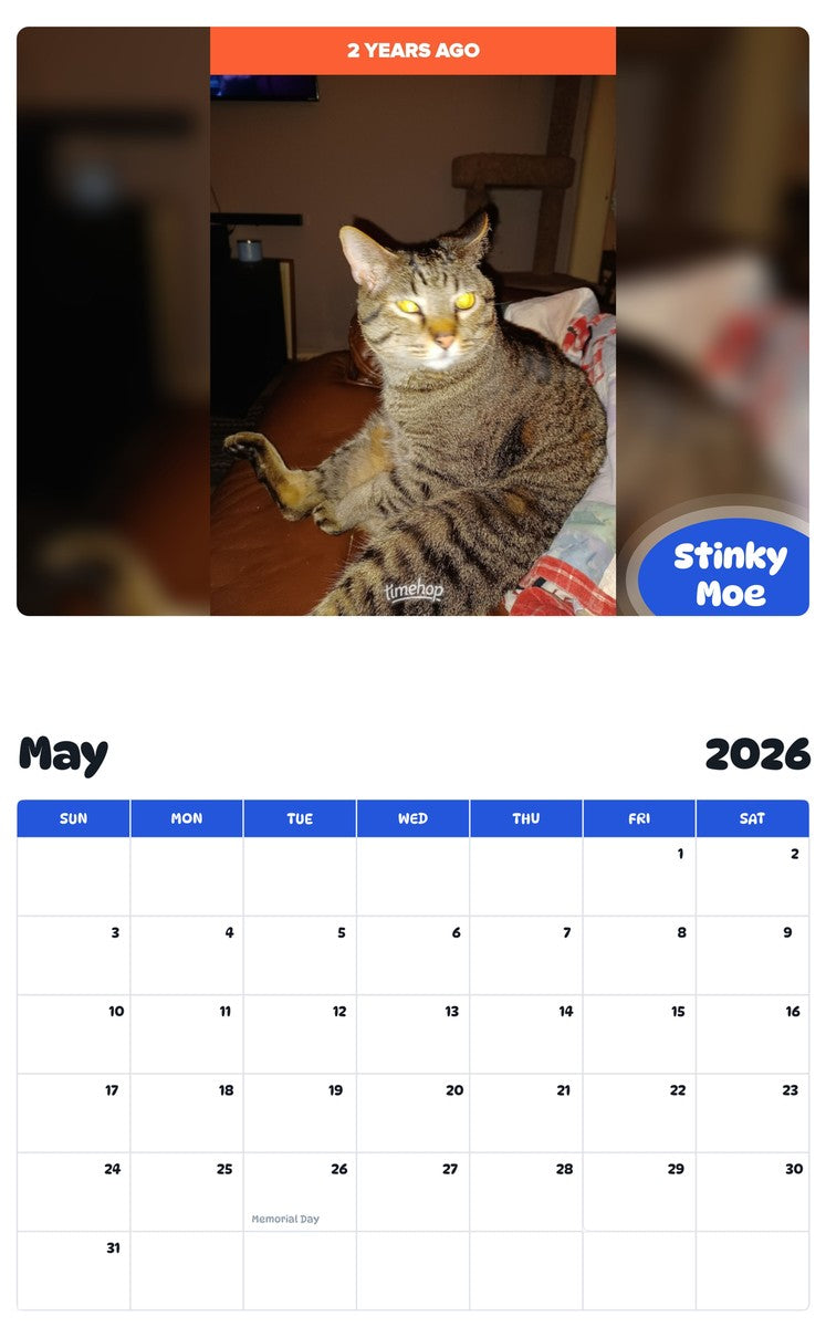 2026 - 2027 Stinky Moe - Pawidols Pet Calendar