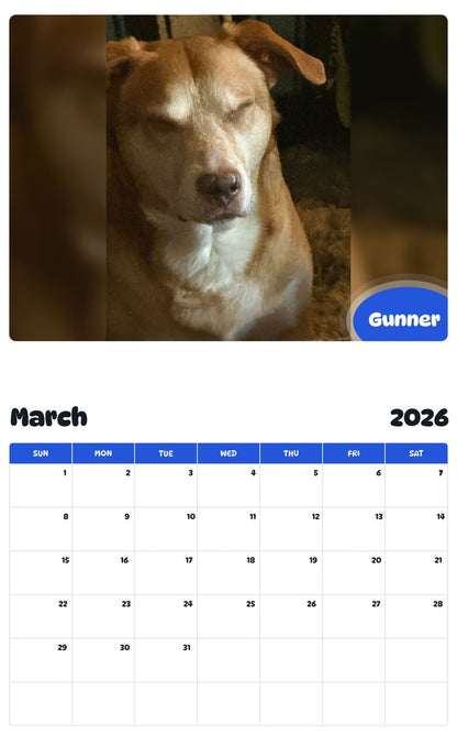 November 2025 - October 2026 Gunner - Pawidols Pet Calendar