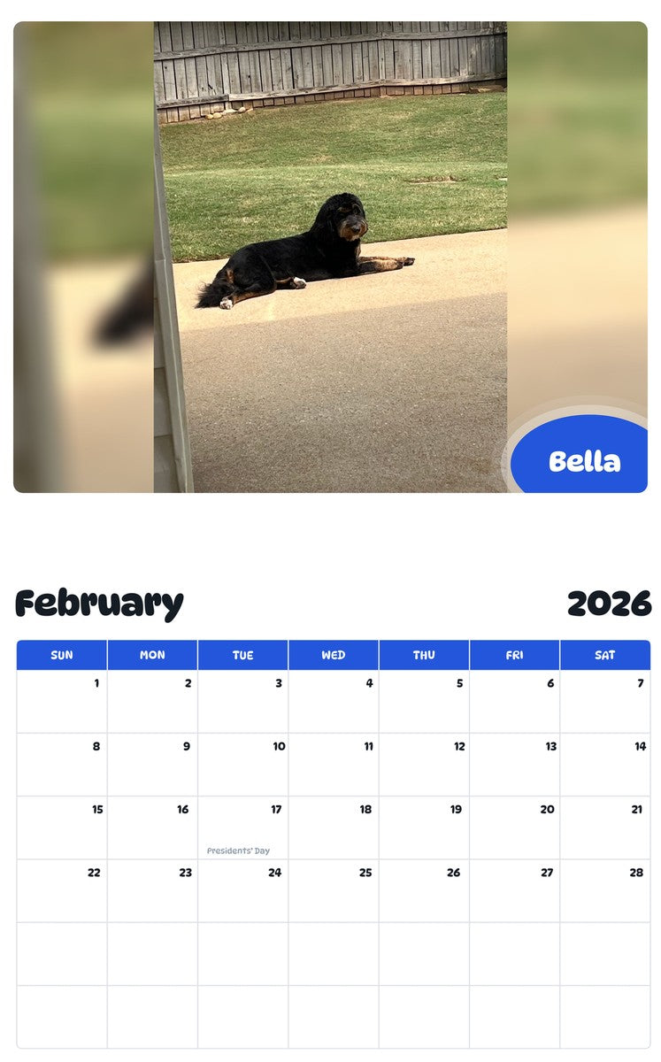 October 2025 - September 2026 Bella - Pawidols Pet Calendar