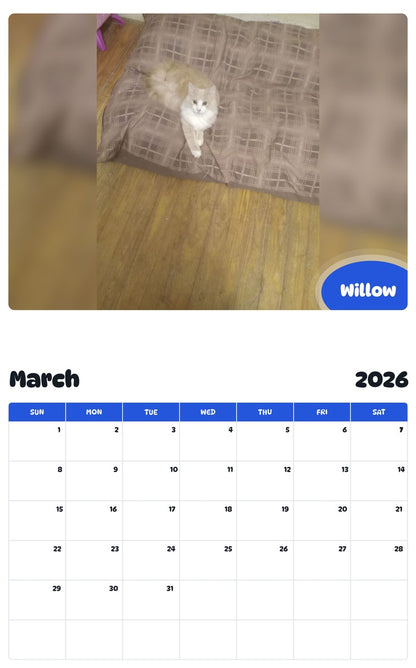 November 2025 - October 2026 Willow - Pawidols Pet Calendar