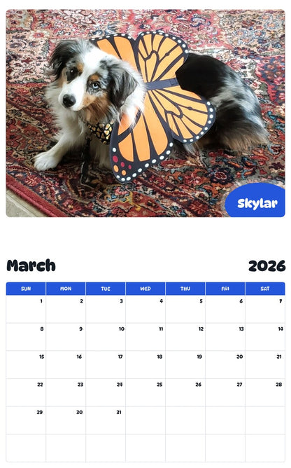 November 2025 - October 2026 Skylar - Pawidols Pet Calendar