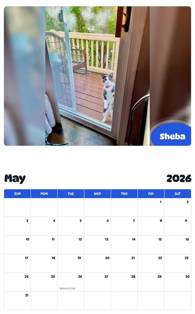 2026 - 2027 Sheba - Pawidols Pet Calendar