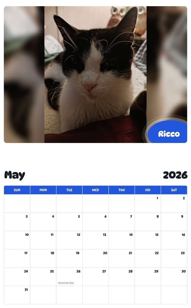 2026 - 2027 Ricco - Pawidols Pet Calendar