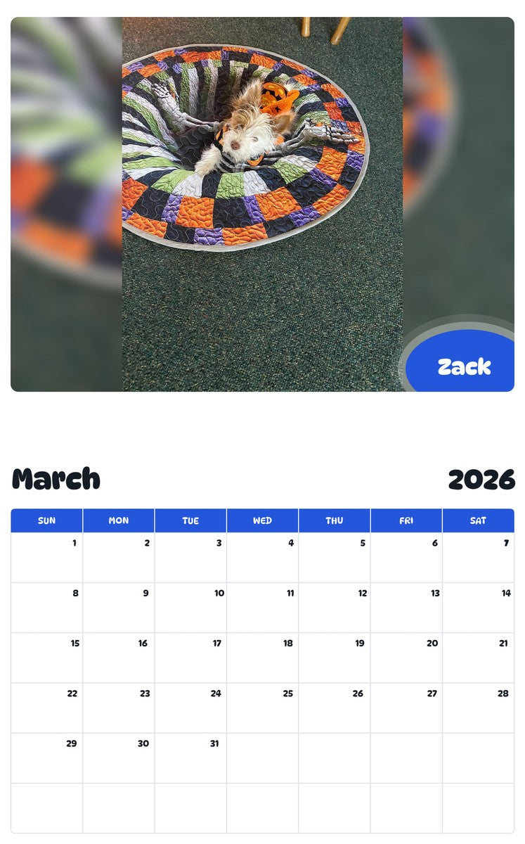 November 2025 - October 2026 Zack - Pawidols Pet Calendar
