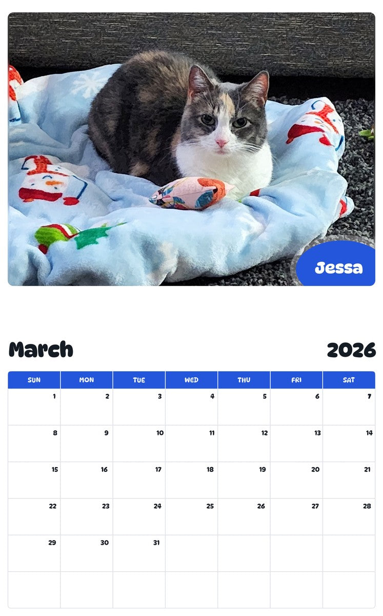 November 2025 - October 2026 Jessa - Pawidols Pet Calendar