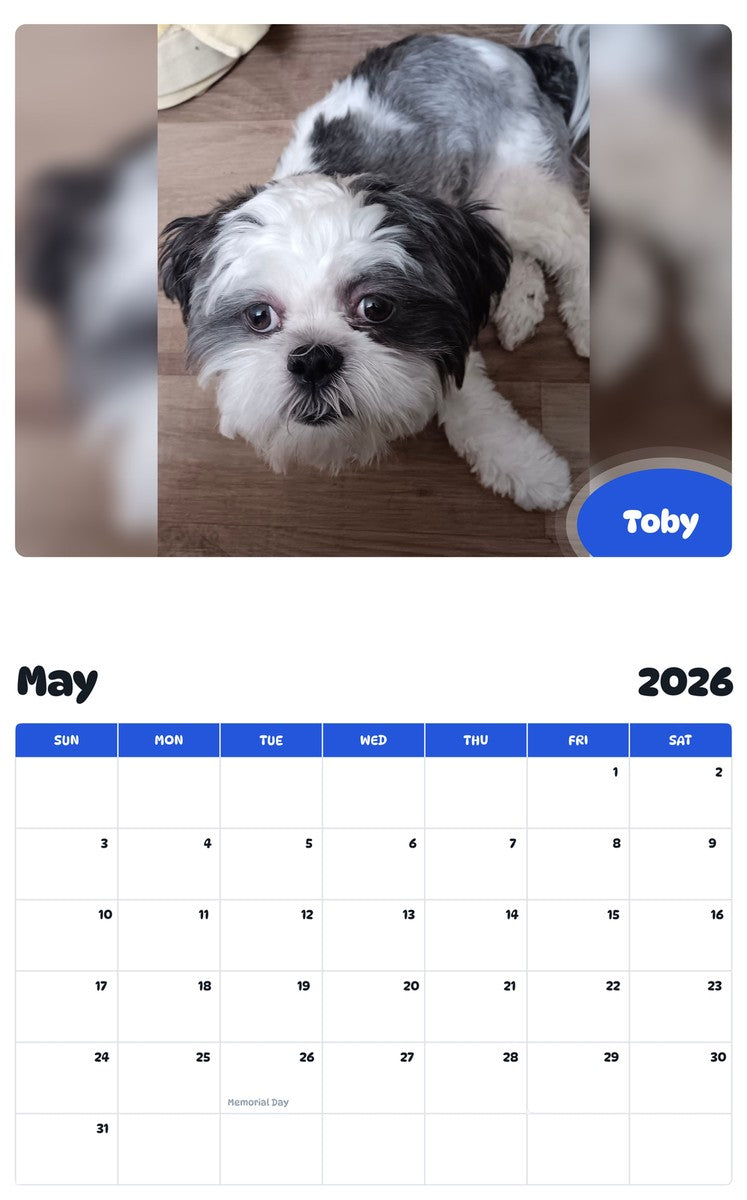 2026 - 2027 Toby - Pawidols Pet Calendar