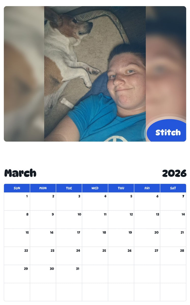 November 2025 - October 2026 Stitch - Pawidols Pet Calendar