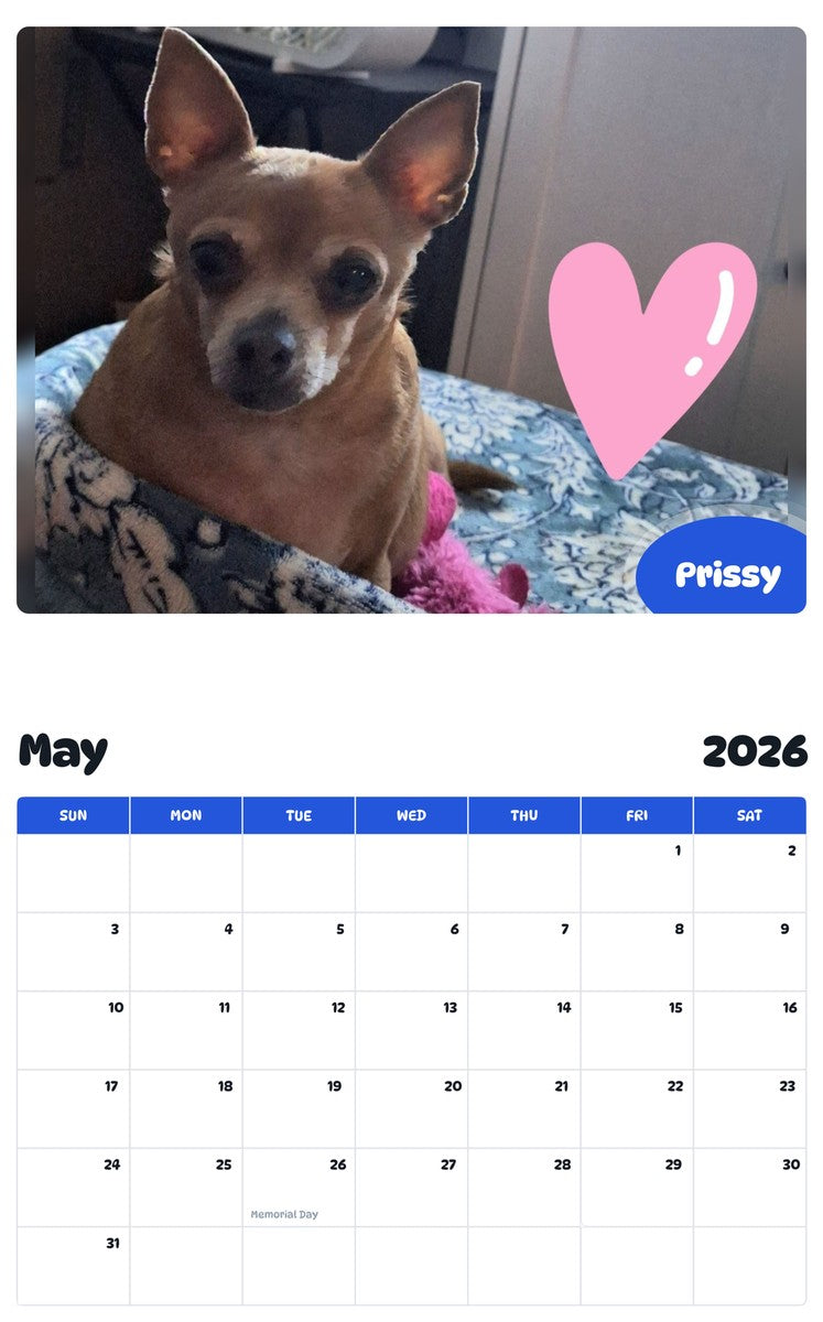 2026 - 2027 Prissy - Pawidols Pet Calendar