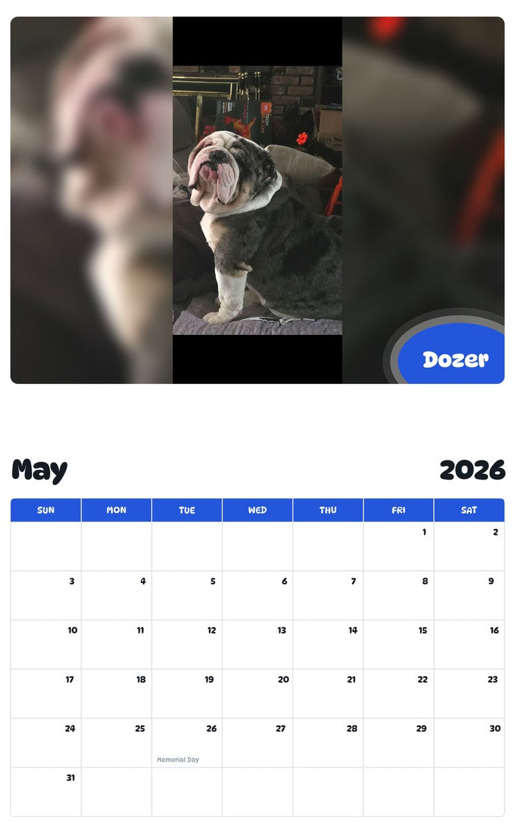2026 - 2027 Dozer - Pawidols Pet Calendar