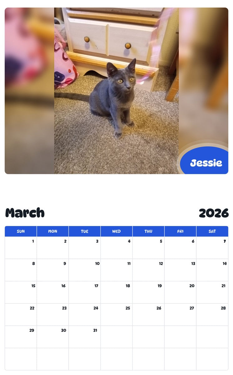 November 2025 - October 2026 Jessie - Pawidols Pet Calendar