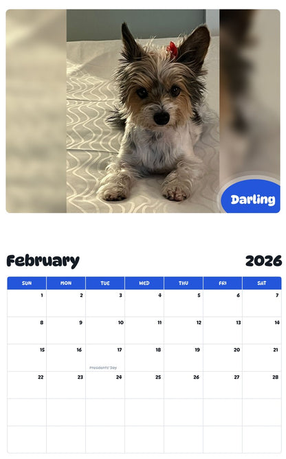 October 2025 - September 2026 Darling - Pawidols Pet Calendar