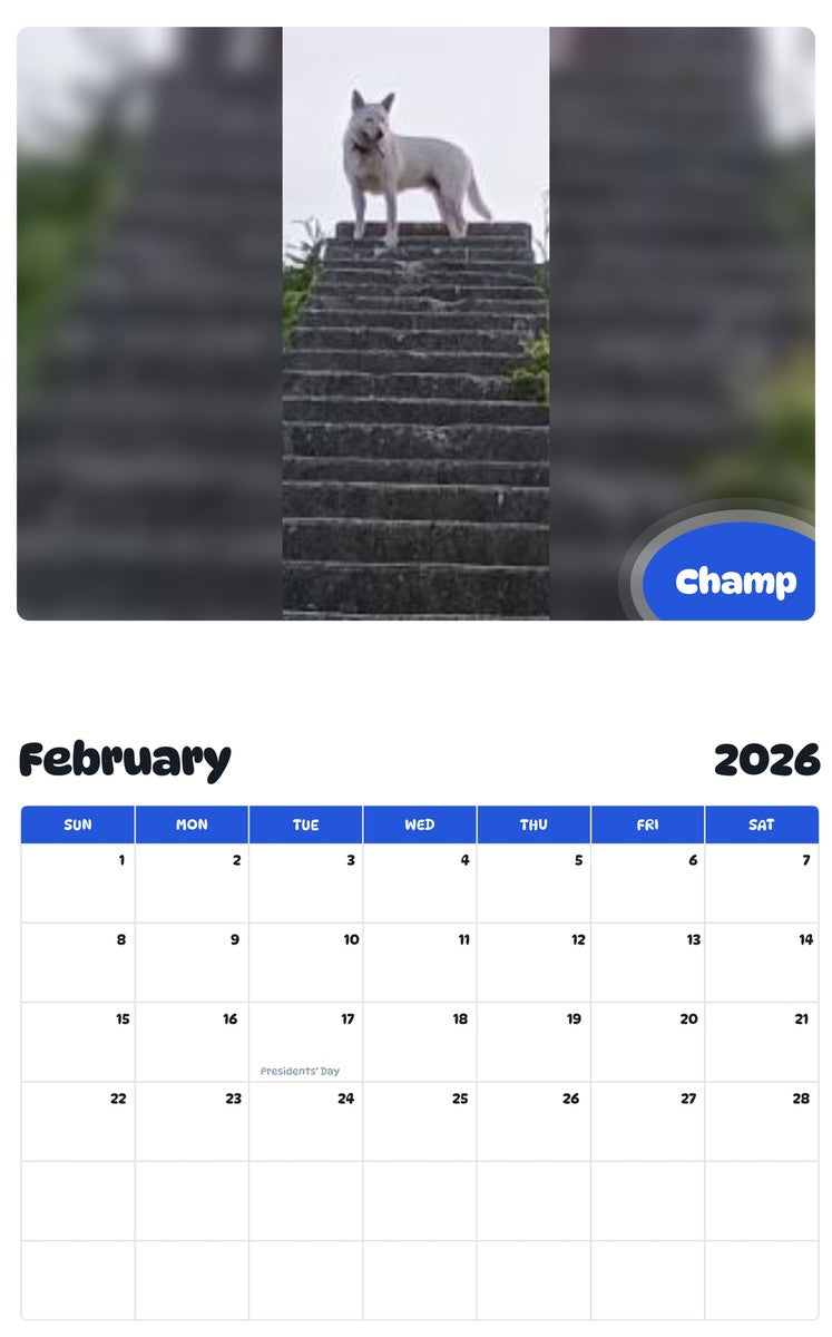 October 2025 - September 2026 Champ - Pawidols Pet Calendar