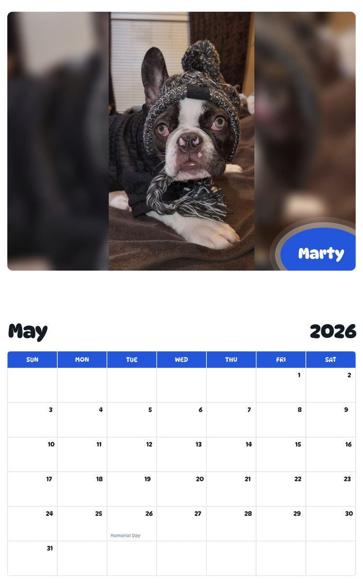 2026 - 2027 Marty - Pawidols Pet Calendar