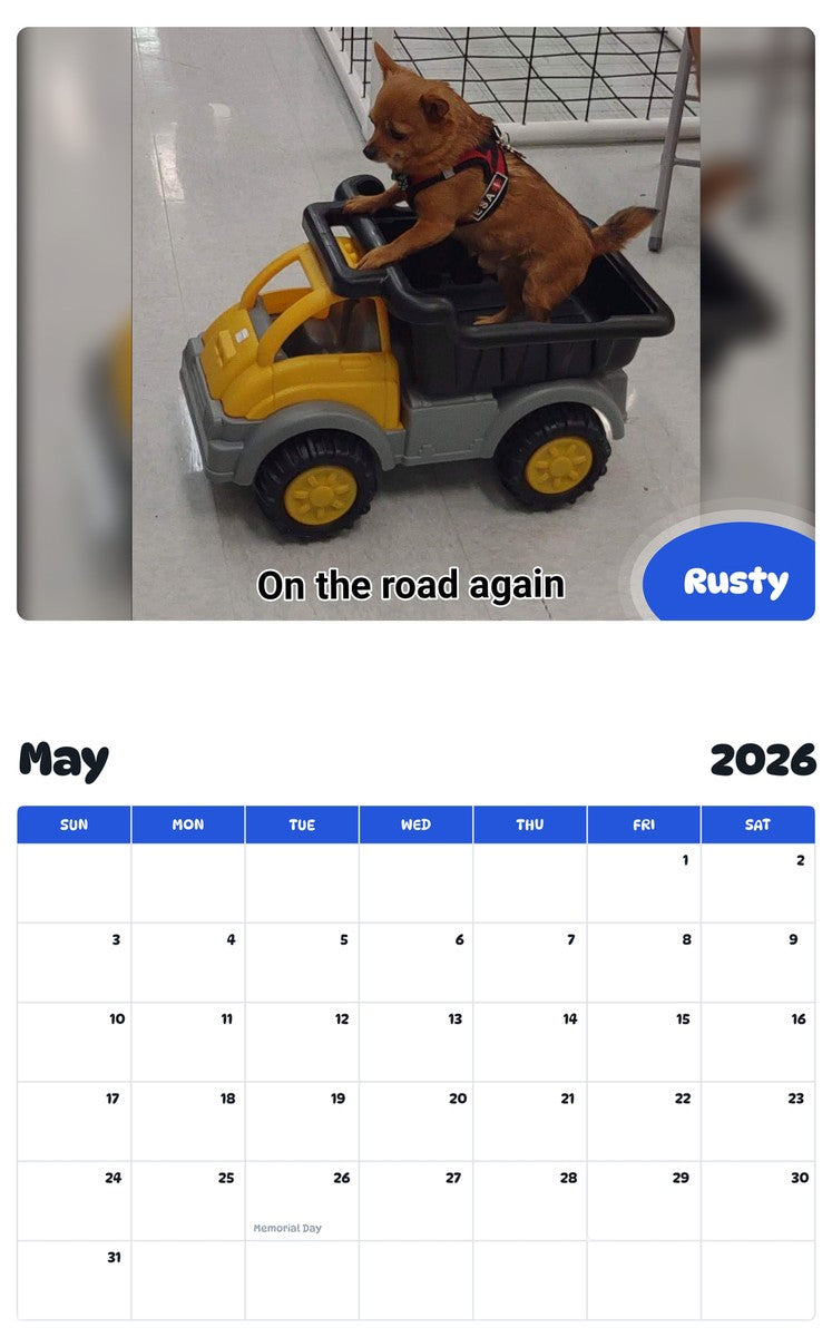 2026 - 2027 Rusty - Pawidols Pet Calendar