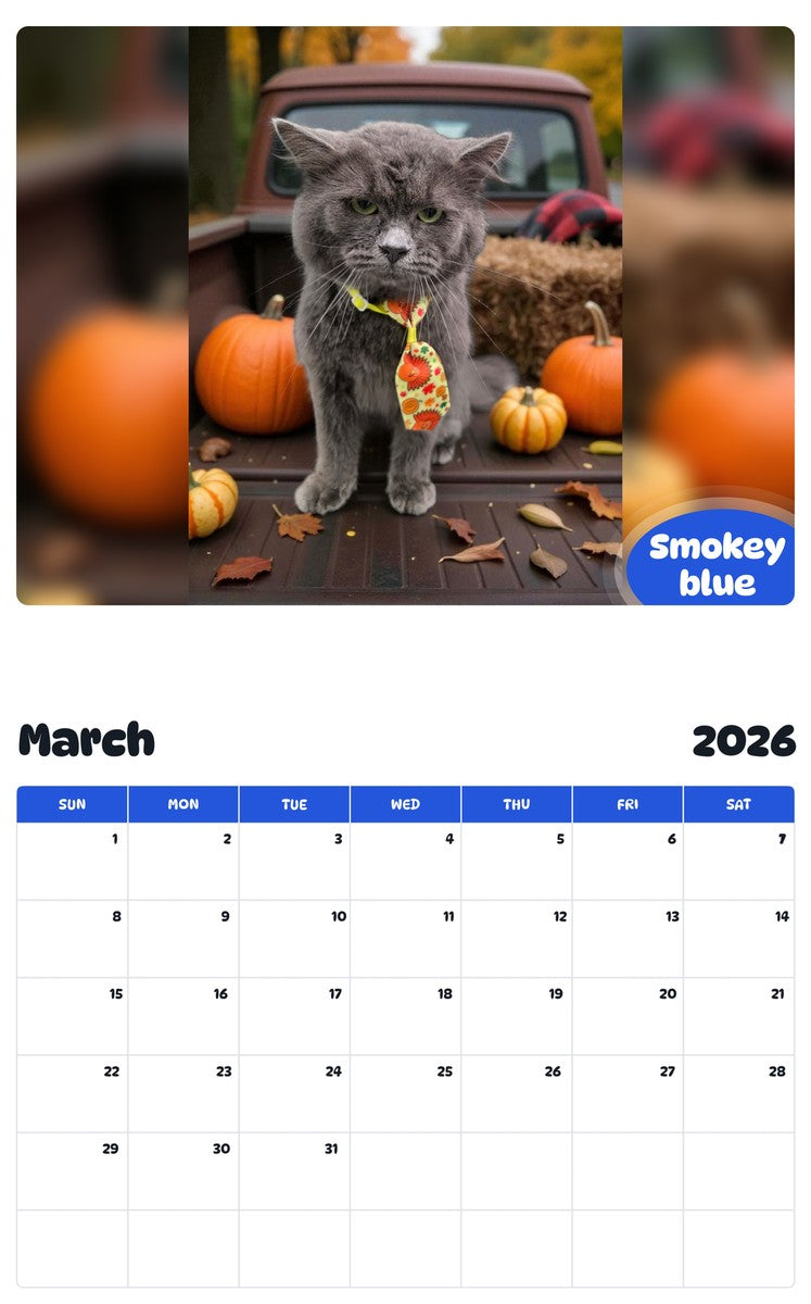 November 2025 - October 2026 Smokey blue - Pawidols Pet Calendar
