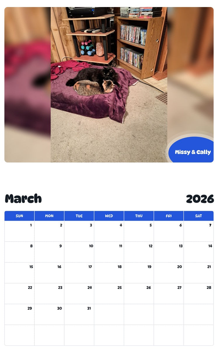 November 2025 - October 2026 Missy & Cally - Pawidols Pet Calendar