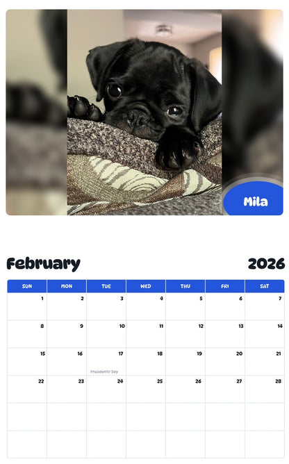 November 2025 - October 2026 Mila - Pawidols Pet Calendar