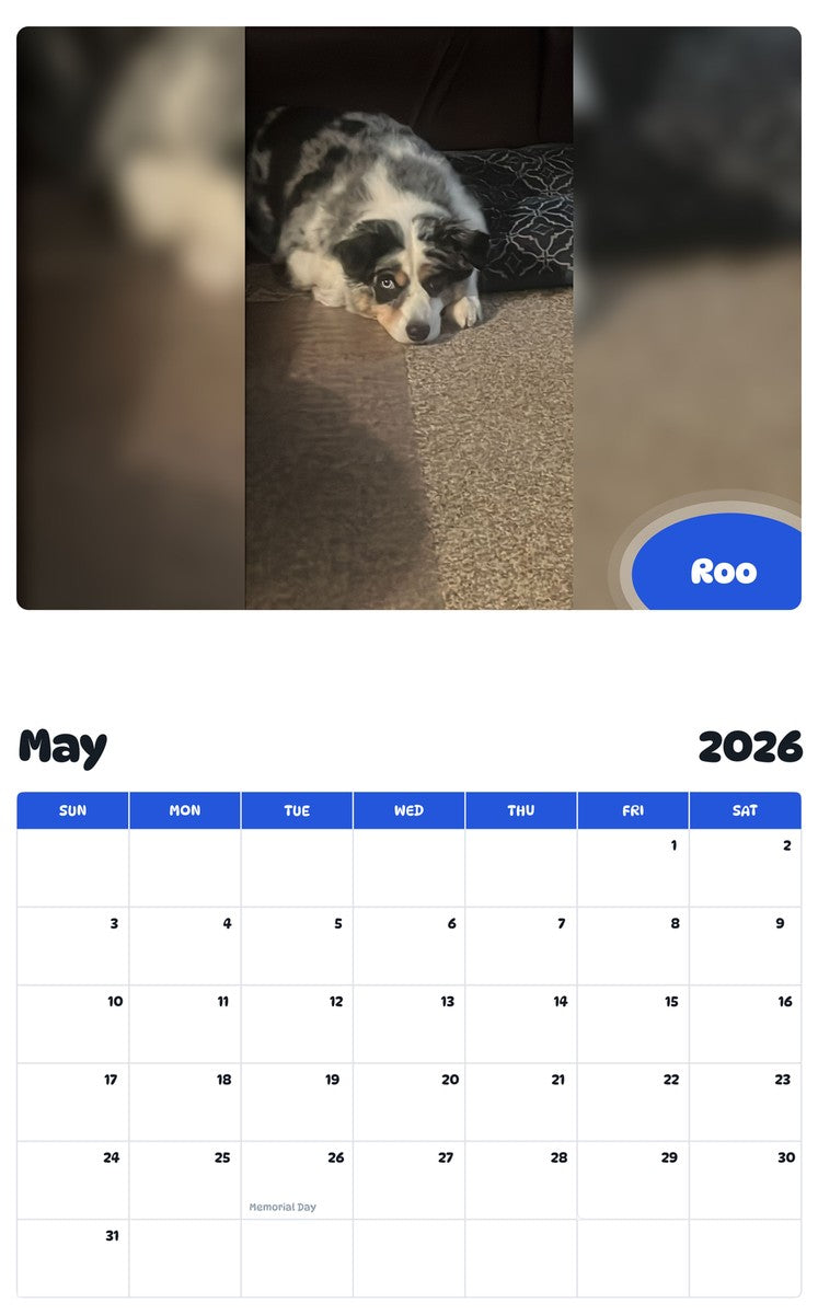 2026 - 2027 Roo - Pawidols Pet Calendar