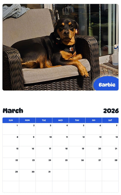 November 2025 - October 2026 Barbie - Pawidols Pet Calendar