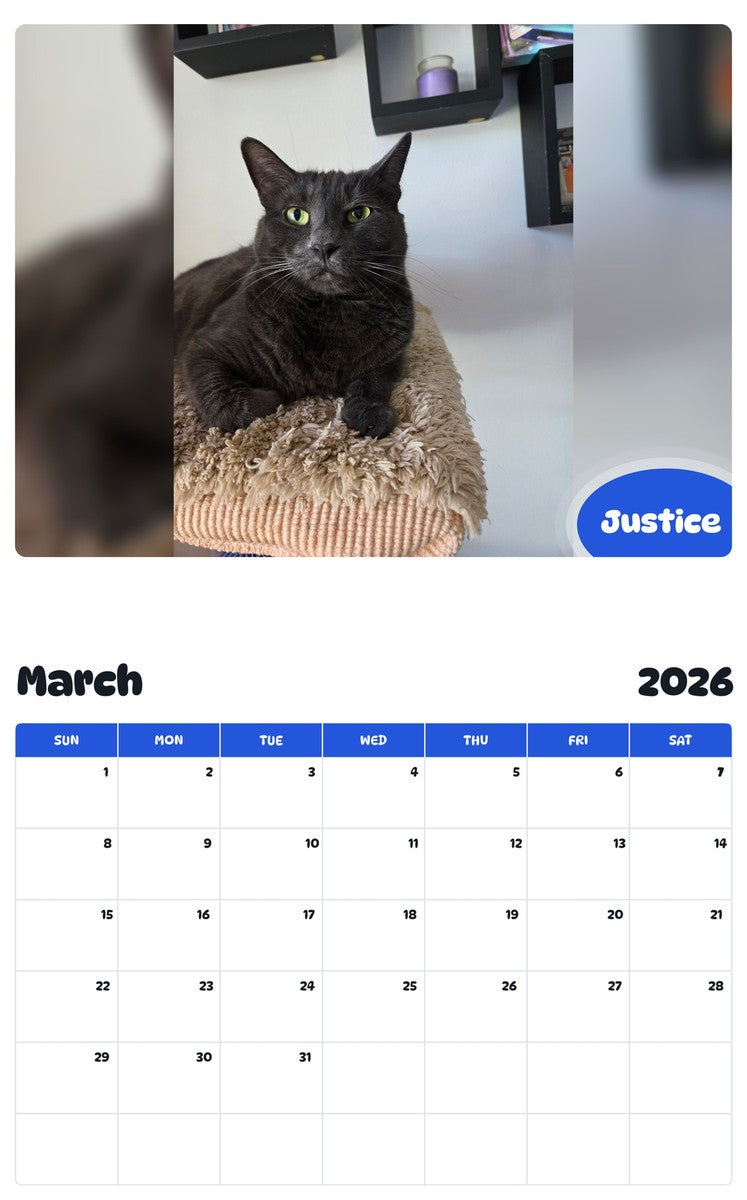 November 2025 - October 2026 Justice - Pawidols Pet Calendar