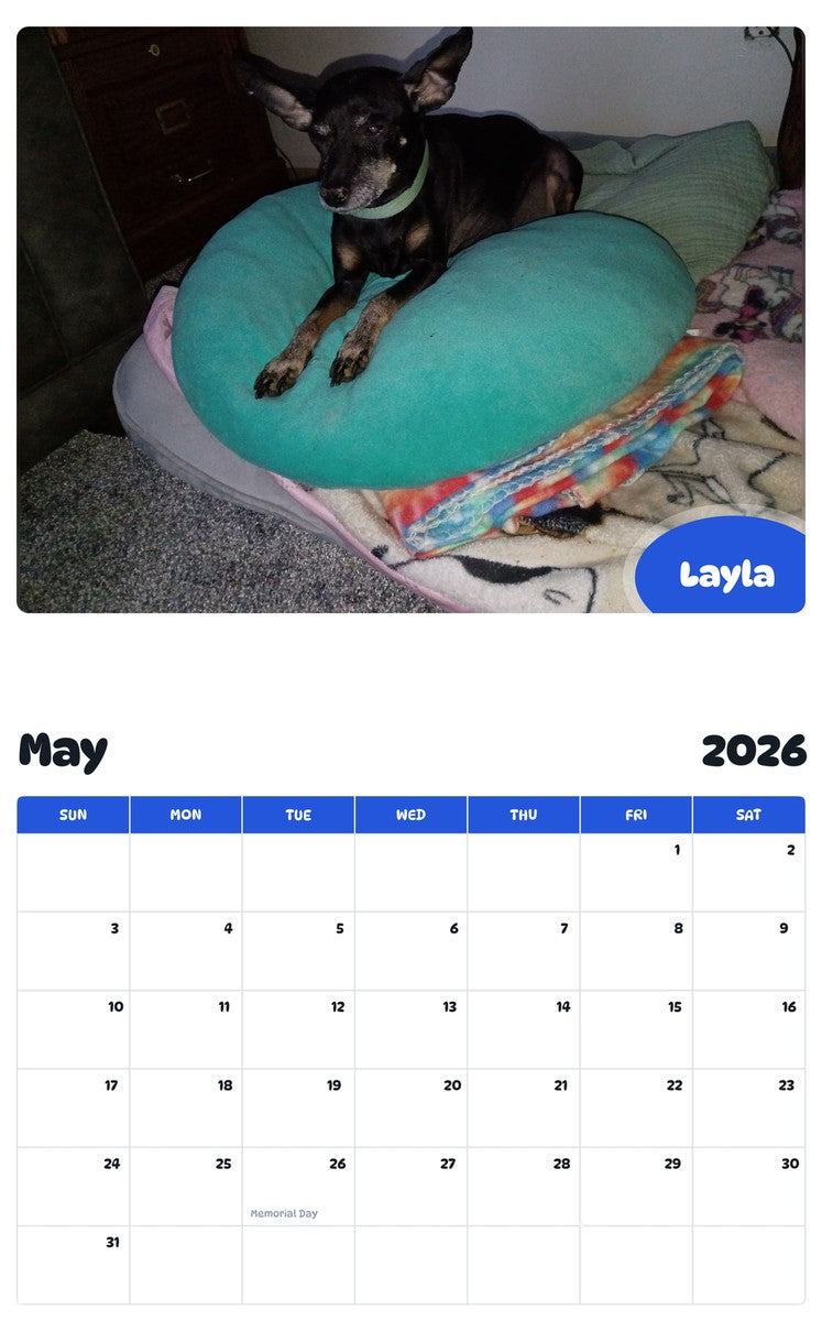 2026 - 2027 Layla - Pawidols Pet Calendar